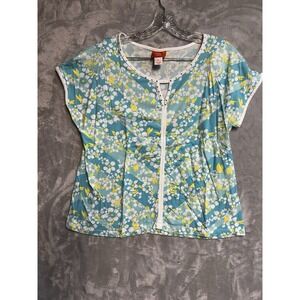 Petite  Women's‎ Top Studded Gems Tropical V-Neck Vibrant Hearts of Palm Size PL
